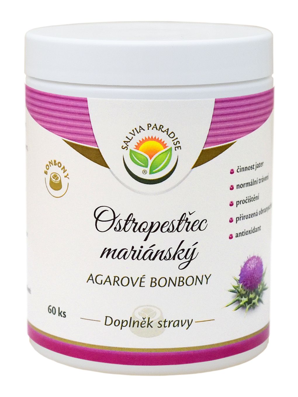 Ostropestřec mariánský agarové bonbony 60 ks