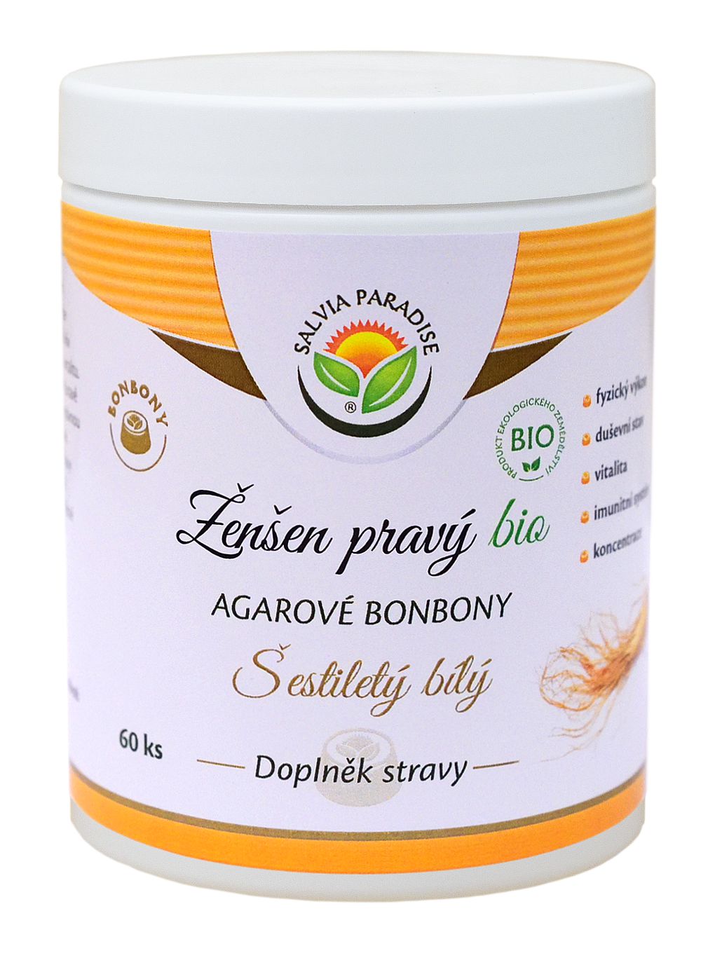 Ženšen pravý agarové bonbony BIO 60 ks